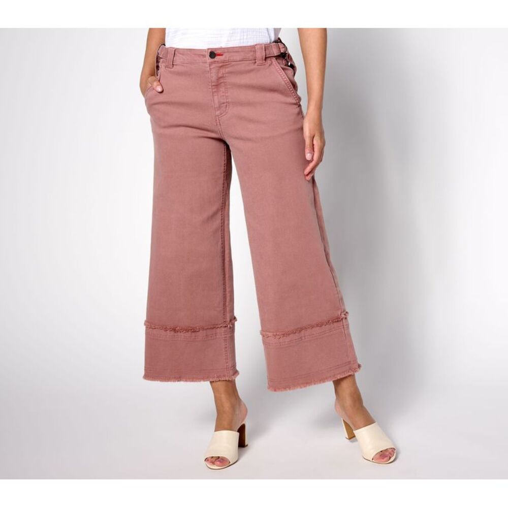 Revers-A-Brella Women's Petite Pants 16P Wide Leg Raw Edge Crop Pink A631595